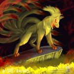  blood canine feral fire fox grin mammal multiple_tails ninetales nintendo open_mouth pok&#233;mon pok&eacute;mon pokemonfromhell red_eyes solo video_games warm_colors 