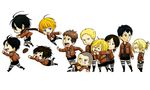  &gt;_&lt; 6+boys ahoge annie_leonhardt armin_arlert belt bertolt_hoover black_eyes black_hair blonde_hair blue_eyes bread brown_eyes brown_hair christa_renz clenched_hands closed_eyes connie_springer emblem eren_yeager food green_eyes grin jean_kirchstein long_sleeves mikasa_ackerman multiple_boys multiple_girls open_mouth paradis_military_uniform ponytail reiner_braun sasha_braus scarf shingeki_no_kyojin short_hair smile sweatdrop uniform white_background ymir_(shingeki_no_kyojin) 