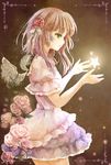  brown_hair dress flower green_eyes hair_flower hair_ornament highres original puracotte short_hair solo star wings 