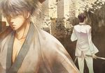  bad_id bad_pixiv_id gintama headband hijikata_toushirou japanese_clothes joui katana kimono male_focus momoiroichigo multiple_boys red_eyes sakata_gintoki silver_hair sword weapon yukata 