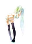  adjusting_clothes adjusting_panties bra green_eyes green_hair hair_ribbon hatsune_miku leaning_forward legs long_hair momozi_(mkingnight) panties ribbon solo striped striped_bra striped_panties thighhighs twintails underwear underwear_only very_long_hair vocaloid white_background 