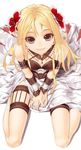 1girl bare_knees blonde_hair brown eyes female long_hair looking_at_viewer lord_of_vermilion sentoiro smile solo straight_hair thetis_(lord_of_vermilion) 