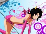  1girl bat_wings black_hair bleach breast_plate character_name demon demon_girl female gotei_13 highres horns kuchiki_rukia purple_eyes short_hair solo stiky_finkaz succubus vector_trace wings 