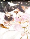  bad_id bad_pixiv_id black_hair couple dress emiya_kiritsugu fate/zero fate_(series) gun hetero husband_and_wife irisviel_von_einzbern long_hair red_eyes terimayo_(sonnne_farbe) upside-down weapon white_hair 