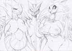  big_breasts black_and_white black_sclera breasts female kyurem legendary_pok&#233;mon monochrome nintendo nipples open_mouth pok&#233;mon pok&eacute;mon reshiram sunibee sweetsing video_games voluptuous zekrom 