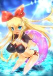  bikini blonde_hair blue_eyes bow breasts dokidoki!_precure hair_bow huge_bow innertube large_breasts long_hair mezashi_gohan ocean precure regina_(dokidoki!_precure) solo swimsuit water 