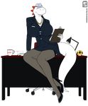  beverage big_breasts breasts chair clipboard clothed clothing coffee cup eyewear female glasses high_heels legwear lips lipstick long_tail mario_bros mug necklace nintendo office paper sitting solo stockings teacher tights video_games walter_sache yoshi 