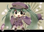 bad_id bad_pixiv_id chibi gloves green_hair hat hatsune_miku letterboxed long_hair medal open_mouth peaked_cap petals senbon-zakura_(vocaloid) skirt solo thighhighs twintails very_long_hair vocaloid yuisan 