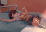  bed brown_hair glasses grey_eyes i_guitar_ppei lying ore_no_imouto_ga_konna_ni_kawaii_wake_ga_nai school_uniform short_hair tamura_manami 