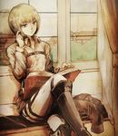  armin_arlert bob_cut book boots curtains jdjd0tmt male_focus open_book reading sepia shingeki_no_kyojin sitting solo window 