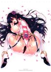  absurdres anklet ass black_hair blush breasts bridal_gauntlets bridal_veil garter_straps highres jewelry katsurai_yoshiaki koku_haku_lovers lace lace-trimmed_thighhighs large_breasts long_hair looking_back non-web_source original panties purple_eyes pussy solo sorano_kokoro spread_pussy spread_pussy_under_clothes thighhighs top-down_bottom-up underwear veil 