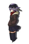  amami_ciel choco_la_tea hands_in_pockets original purple_hair short_hair simple_background skirt solo thighhighs white_background 