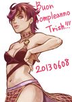  breasts chounorin cleavage happy_birthday jojo_no_kimyou_na_bouken medium_breasts midriff pink_hair red_eyes red_hair short_hair side_slit solo trish_una vento_aureo 