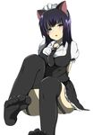  absurdres animal_ears arms_behind_back bdsm black_hair black_legwear blue_eyes blush bondage bound breasts cat_ears character_request copyright_request feet frilled_skirt frills garter_straps highres large_breasts maid_headdress necktie no_shoes pleated_skirt puffy_short_sleeves puffy_sleeves rope short_sleeves skirt slept_(re_mix) solo thighhighs toes 
