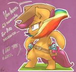  atryl belt cowboy cowboy_hat cub dialog english_text equine female feral friendship_is_magic fur grass hair hat horse mammal multi-colored_hair my_little_pony orange_fur pegasus pony purple_background purple_eyes purple_hair rainbow_dash_(mlp) rainbow_hair scootaloo_(mlp) signature solo standing text toothpick toy wings young 