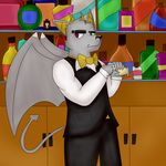  alcohol bar bartender beverage bow bow_tie drink formal fur gargoyle grey_fur guardian_(character) male wings 