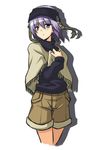  amami_ciel choco_la_tea original purple_hair short_hair shorts simple_background solo white_background 