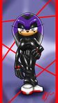  anthro big_breasts breasts clothing echidna erect_nipples female gia-na hair looking_at_viewer monkeyxflash navel nipples original_character purple_eyes tight_clothing two_tone_hair 