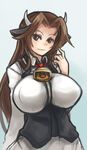  animal_ears arceonn bell bell_collar borrowed_character breasts brown_eyes brown_hair collar cow_bell cow_ears cow_girl cow_horns ego_trigger horns huge_breasts impossible_clothes long_hair mattie_(ego_trigger) original solo 