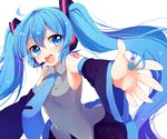  aqua_eyes aqua_hair asprach hatsune_miku headphones long_hair musical_note necktie smile solo twintails vocaloid 