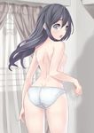  ass back bad_id bad_pixiv_id black_hair blue_eyes breasts dimples_of_venus long_hair looking_back original panties ray-akila sideboob small_breasts solo topless underwear 