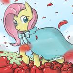  clothed clothing cloud clouds cyan_eyes day equine female feral fields flower fluttershy_(mlp) friendship_is_magic fur grass hair hood horse long_hair looking_back mammal my_little_pony outside petals pink_hair pony rose roses sky solo speccysy windy yellow_fur 