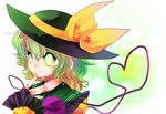  green_eyes green_hair hat hat_ribbon heart heart_of_string highres komeiji_koishi rarorimiore ribbon short_hair smile solo third_eye touhou 