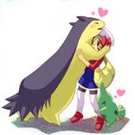  1girl kotone_(pokemon) larvitar pokemon typhlosion 