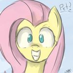  cyan_eyes english_text equine female fluttershy_(mlp) friendship_is_magic fur hair horse long_hair looking_at_viewer mammal my_little_pony pink_hair plain_background pony portrait signature smile solo speccysy teeth text yellow_fur 