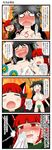  4koma animal_ears arm_cannon aruva black_hair blush braid breasts cat_ears censored comic female_pervert highres huge_breasts kaenbyou_rin long_hair multiple_girls nude pervert red_eyes red_hair reiuji_utsuho short_hair smelling sweat touhou translation_request treasure_mark_censor twin_braids weapon wings 