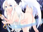  blue_eyes breasts censored cum frfr frottage long_hair mon-musu_quest! nude pointy_ears sex silver_hair thigh_sex white_hair 