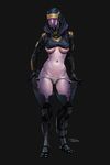  armor breasts female freckles helmet looking_at_viewer mask mass_effect panties purple_skin quarian solo suit tali&#039;zorah_nar_rayya tali'zorah_nar_rayya tashio underwear undressing 