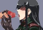  black_gloves black_hair busujima censored cum cum_in_mouth cum_in_nose cum_on_tongue cum_string elbow_gloves fellatio gloves half-closed_eyes kamen_no_hito large_penis lips long_hair military military_uniform open_mouth oral original penis pointless_censoring sidelocks tongue tongue_out uniform yellow_eyes 