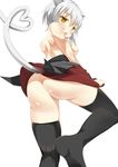  1girl animal_ears ass back blush cat_ears cat_tail high_school_dxd skirt solo tail thighhighs toujou_koneko upskirt white_hair 