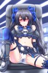  bare_shoulders black_hair blush boots breasts cleavage clothed_masturbation crotch_rub drooling fingering hand_in_panties kami_jigen_game_neptune_v long_hair looking_at_viewer masturbation medium_breasts mizunashi_(second_run) navel neptune_(series) noire nose_blush panties pussy_juice red_eyes saliva self_fondle smile solo sweat thighhighs twintails underwear very_long_hair wet_spot white_panties 