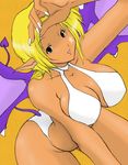  blonde_hair breasts dark_skin large_breasts lion_(abc3639) pointy_ears rai_on_(abc3639) wings 