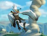  armor arnius avian bird braided_hair clothing hair male nintendo outside solo sunny teba_(zelda) video_games yellow_eyes 