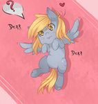  ? amber_eyes blonde_hair blush cute cutie_mark derpy_hooves_(mlp) equine female feral friendship_is_magic fur grey_fur hair horse long_hair looking_at_viewer lying mammal my_little_pony on_back pegasus pony smile solo spread_legs spreading text tomat-in-cup tongue tongue_out wings yellow_eyes 