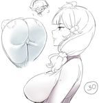  alternate_hairstyle ass bent_over breasts collage curvy elbow_gloves freckles gloves hair_over_eyes hina_(naso4) huge_ass large_breasts monochrome multiple_girls nagi_(naso4) naso4 older original profile simple_background sketch smile white_background 