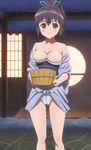  black_hair breasts cleavage dark_hair hot_springs kanokon legs onsen screencap yukihana 