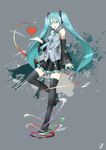  absurdres aqua_eyes aqua_hair bad_id bad_pixiv_id boots detached_sleeves hatsune_miku headset heart high_heels highres linnkou long_hair nail_polish necktie open_mouth shoes skirt solo standing standing_on_one_leg thigh_boots thighhighs twintails very_long_hair vocaloid 