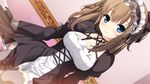  berry's blue_eyes blush brown_hair dutch_angle game_cg head_tilt highres houkou_yuuka lolita_fashion long_hair looking_at_viewer maid maid_headdress sakura_koharu sitting skirt smile thighhighs twintails zettai_ryouiki 