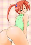  1girl ass breasts lion_(abc3639) looking_back panties ponytail rai_on_(abc3639) red_hair solo underwear white_panties 