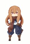  animated animated_gif bag baggy_pants blinking boots brown_hair chibi gloves hands_on_hips knee_boots long_hair original pants red_eyes sai_(bankoru) satchel scarf smile solo 