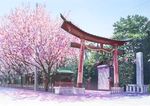  fence flower highres isou_nagi no_humans original petals pole real_world_location rope scenery shimenawa sign torii tree 