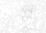  cherry_blossoms detached_sleeves haruki_(colorful_macaron) hatsune_miku headphones highres lineart long_hair monochrome necktie solo twintails very_long_hair vocaloid 
