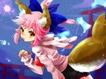  animal_ears casual fate/extra fate/extra_ccc fate_(series) fox_ears fox_tail hood hoodie pink_hair pista solo tail tamamo_(fate)_(all) tamamo_no_mae_(fate) twintails yellow_eyes 