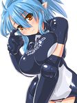  blue_hair breasts brown_eyes busou_shinki dd_(ijigendd) doll_joints elbow_gloves gloves hips large_breasts long_hair looking_at_viewer proxima simple_background smile solo thigh_gap white_background 