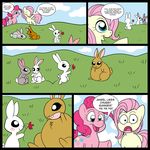  angel_(mlp) blue_eyes blush cutie_mark dialog english_text equine eyes female feral flower fluttershy_(mlp) friendship_is_magic fur grass green_eyes group hair hi_res horse lagomorph male mammal my_little_pony outside pegasus pink_fur pink_hair pinkie_pie_(mlp) pony rabbit smile technicolorpie text wings yellow_fur 