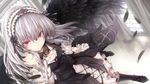  bad_id bad_pixiv_id black_wings blush doll_joints dress feathers gothic_lolita hairband lolita_fashion lolita_hairband long_hair looking_at_viewer red_eyes rozen_maiden silver_hair smile solo suigintou tousen wings 